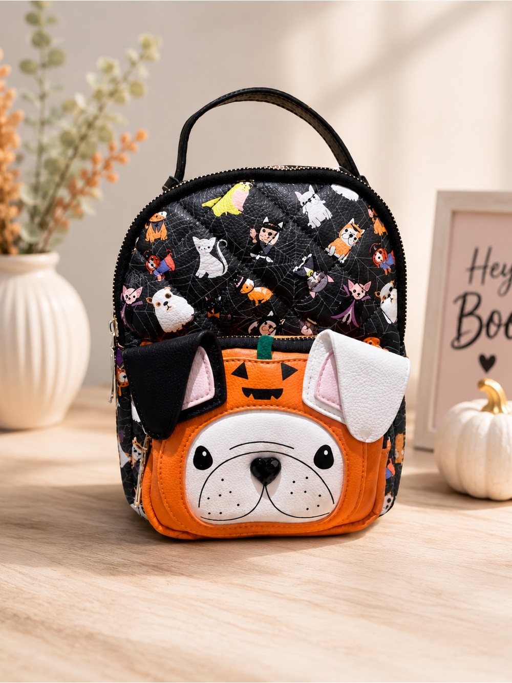 NWT Betsey Johnson Halloween French Bulldog Pumpkin Mini Backpack